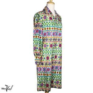 Vintage Shirtwaist Dress Psychedelic Bright Floral Print Sz L B36 W36 - Hey Viv